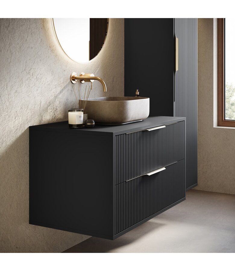 Wastafelkast Rimini met kolomkast - 80 x 46 x 46 cm - mat zwart