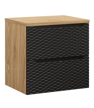 Wastafelkast Ocean met blad - 60 x 46 x 59 cm - mat zwart met eiken
