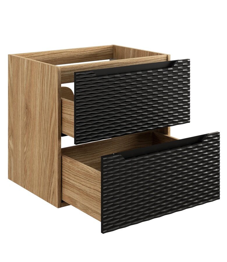 Wastafelkast Ocean met blad - 60 x 46 x 59 cm - mat zwart met eiken