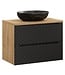Wastafelkast Ocean met blad - 80 x 46 x 59 cm - mat zwart met eiken