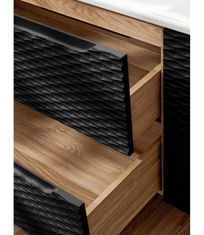 Wastafelkast Ocean met blad - 80 x 46 x 59 cm - mat zwart met eiken