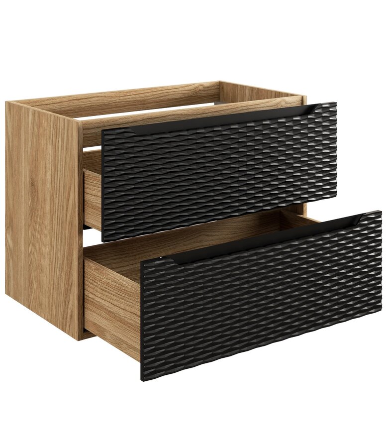 Wastafelkast Ocean met blad - 80 x 46 x 59 cm - mat zwart met eiken