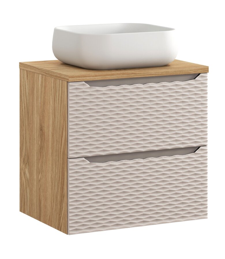 Wastafelkast Ocean met blad - 60 x 46 x 59 cm - beige met eiken