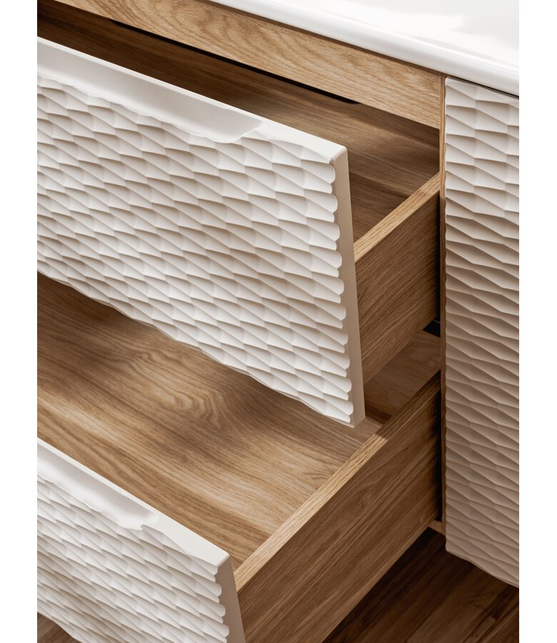 Wastafelkast Ocean met blad - 60 x 46 x 59 cm - beige met eiken