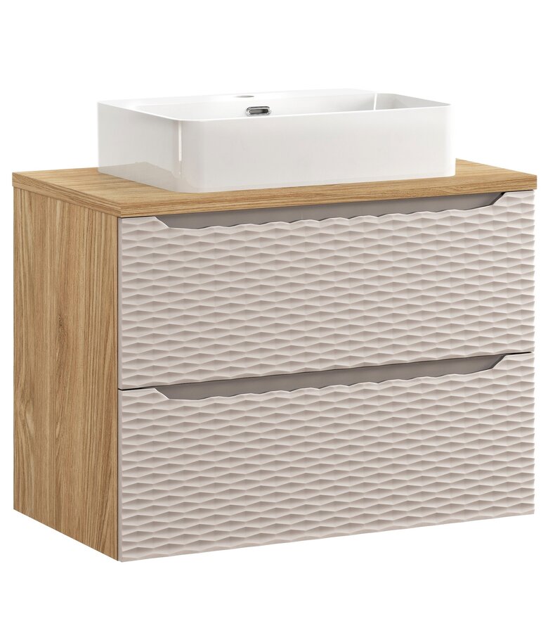 Wastafelkast Ocean met blad - 80 x 46 x 59 cm - beige met eiken