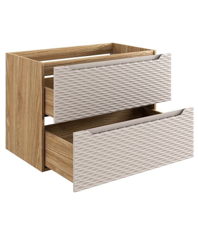 Wastafelkast Ocean met blad - 80 x 46 x 59 cm - beige met eiken