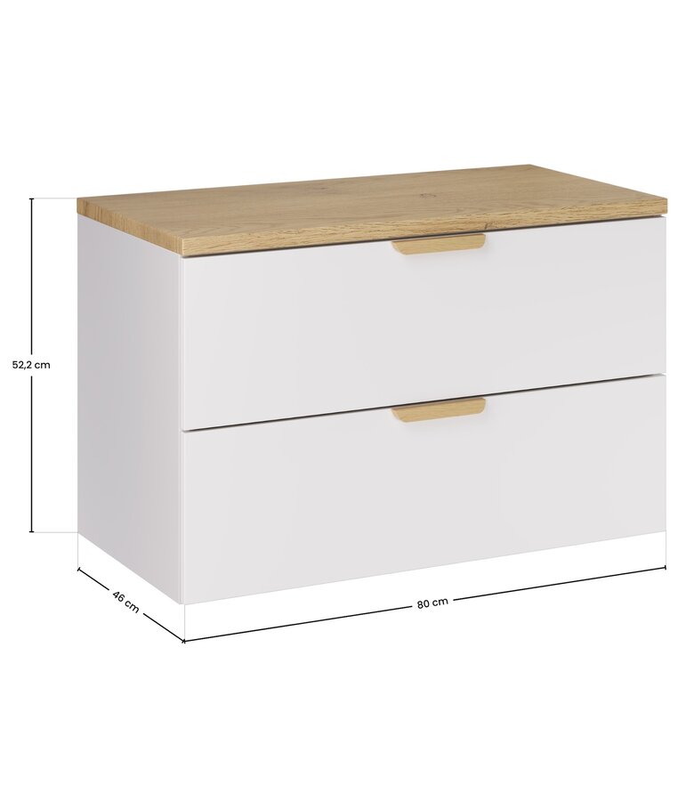 Wastafelkast Aster met blad - 80 x 46 x 52 cm - wit met eiken