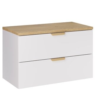 Wastafelkast Aster met blad - 80 x 46 x 52 cm - wit met eiken