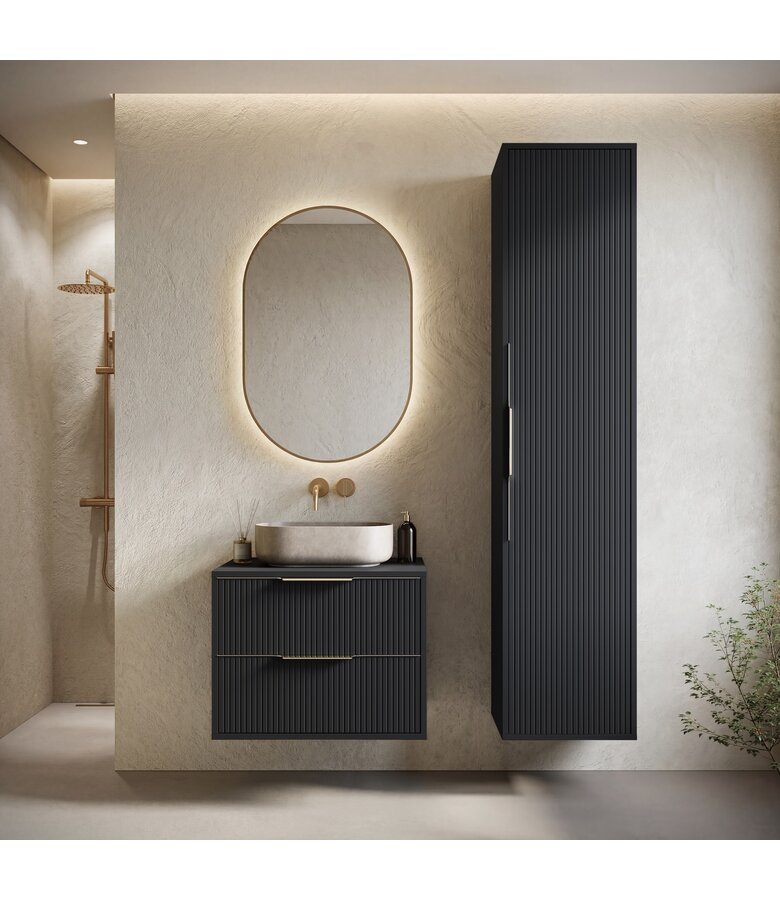Wastafelkast Rimini met kolomkast - 60 x 46 x 46 cm - mat zwart