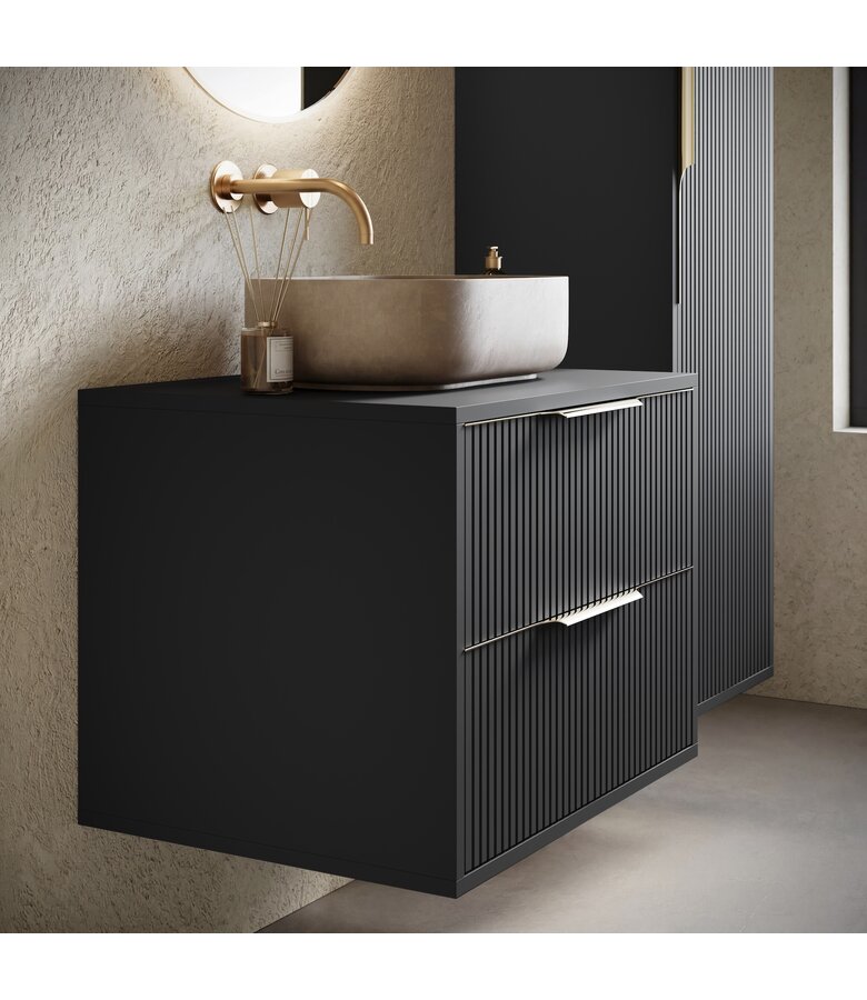 Wastafelkast Rimini met kolomkast - 60 x 46 x 46 cm - mat zwart