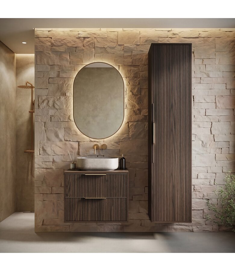 Wastafelkast Rimini met kolomkast - 60 x 46 x 46 cm - walnoot bruin