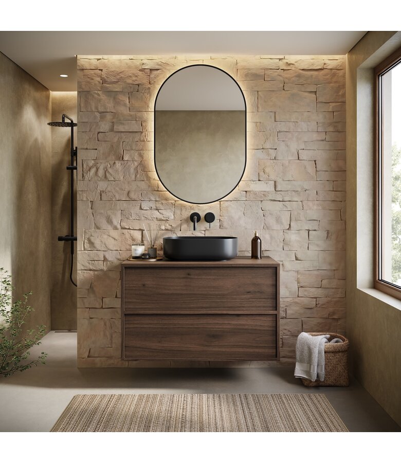 Wastafelkast Mali - 80 x 46 x 49 cm - walnoot bruin