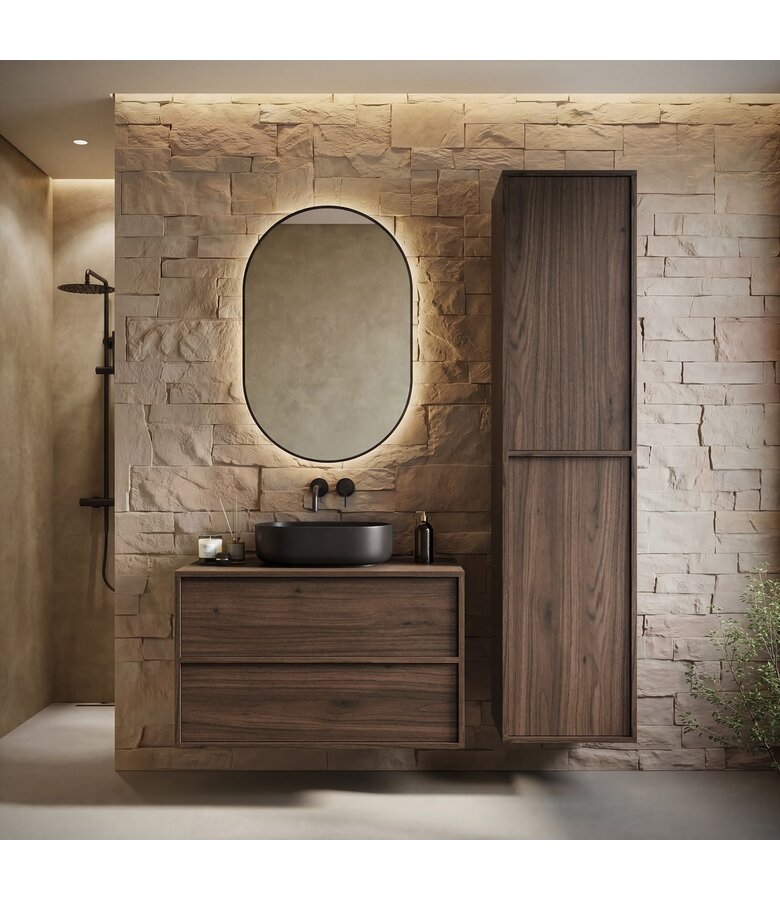 Wastafelkast Mali met kolomkast - 80 x 46 x 54 cm - walnoot bruin