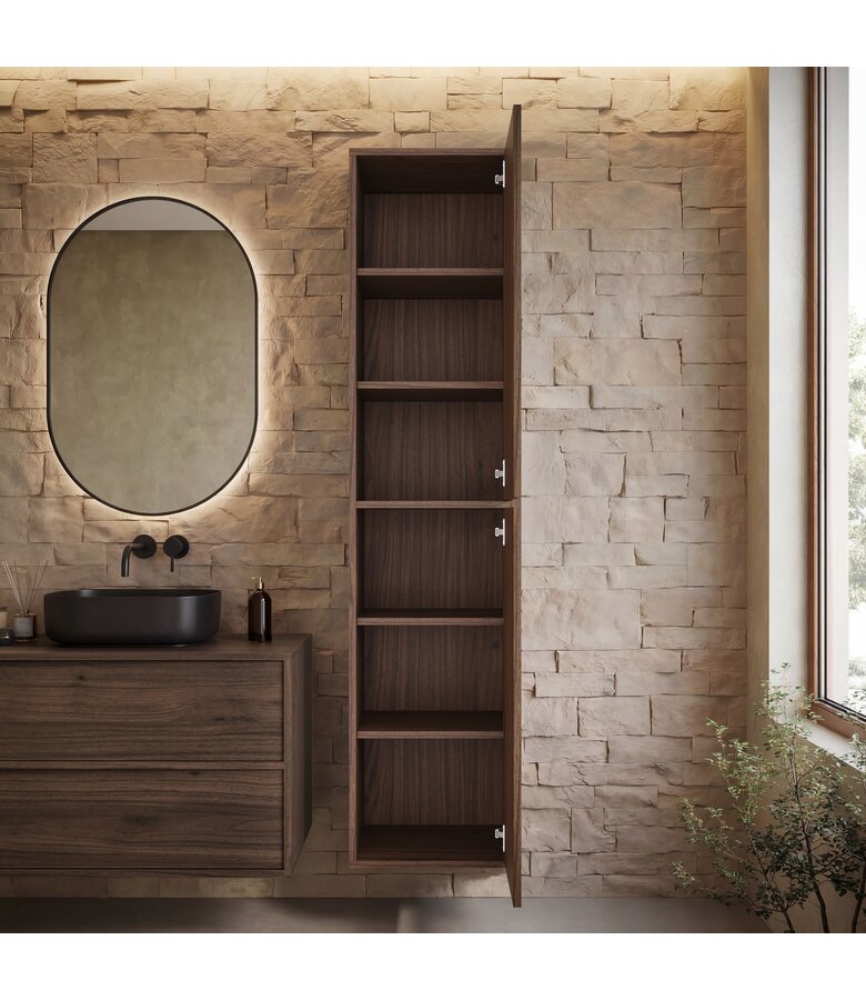 Wastafelkast Mali met kolomkast - 80 x 46 x 54 cm - walnoot bruin