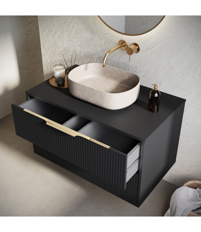 Wastafelkast Rimini met kolomkast - 80 x 46 x 46 cm - mat zwart