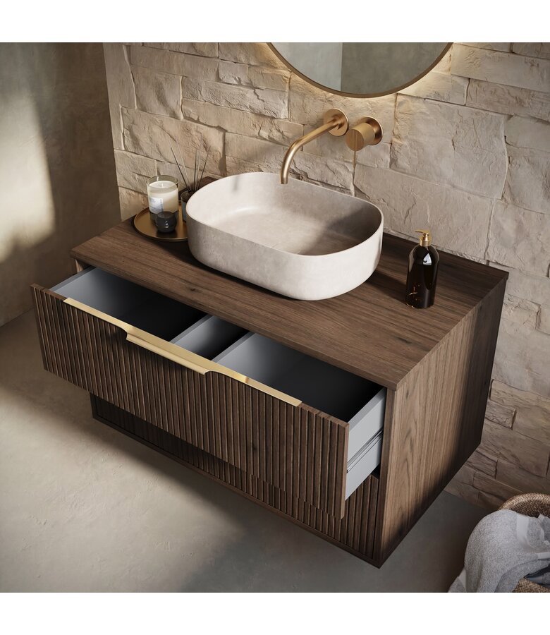 Wastafelkast Rimini met kolomkast - 80 x 46 x 46 cm - walnoot bruin