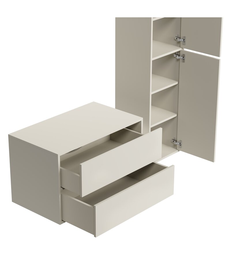 Wastafelkast Mali met kolomkast - 80 x 46 x 49 cm - beige