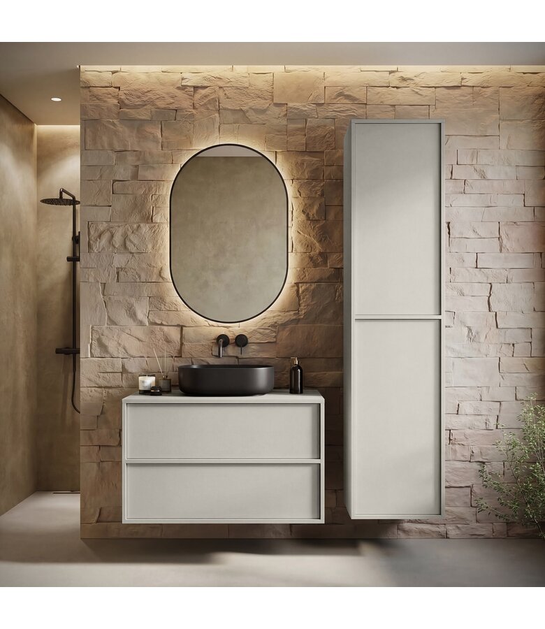 Wastafelkast Mali met kolomkast - 80 x 46 x 54 cm - beige