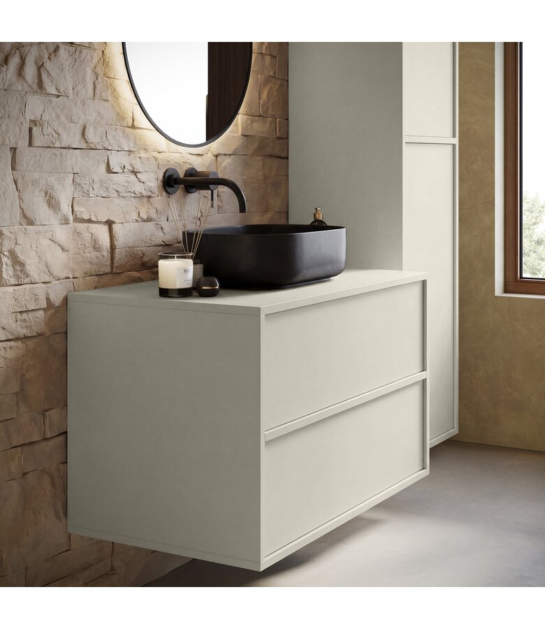 Wastafelkast Mali met kolomkast - 80 x 46 x 49 cm - beige