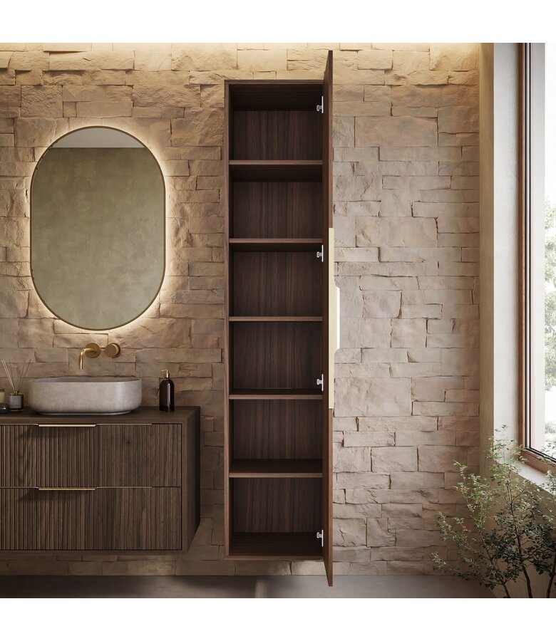 Wastafelkast Rimini met kolomkast - 100 x 46 x 46 cm - walnoot bruin