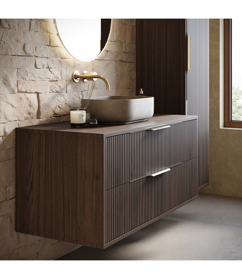 Wastafelkast Rimini met kolomkast - 100 x 46 x 46 cm - walnoot bruin