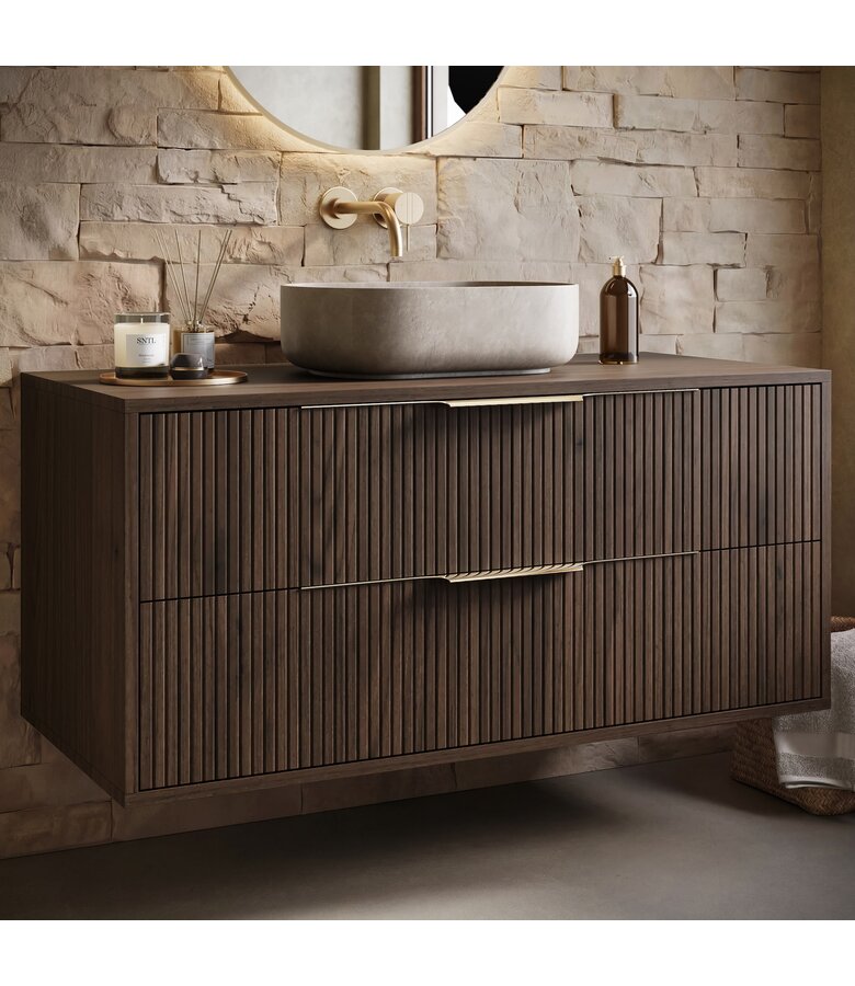 Wastafelkast Rimini met kolomkast - 100 x 46 x 46 cm - walnoot bruin