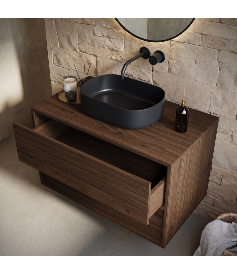 Wastafelkast Mali met kolomkast - 80 x 46 x 49 cm - walnoot bruin