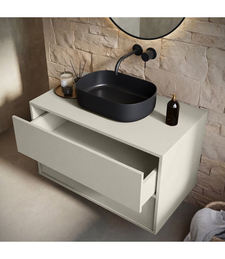 Wastafelkast Mali met kolomkast - 80 x 46 x 49 cm - beige