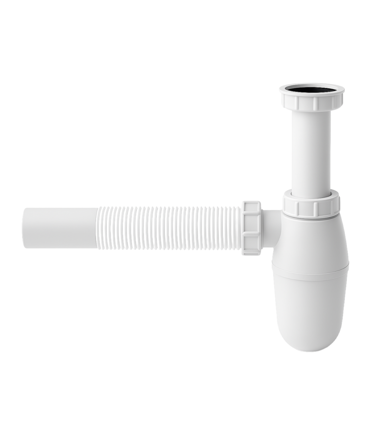 Wit sifon met muurbuis met rozet