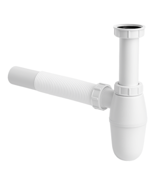 Wit sifon met muurbuis met rozet