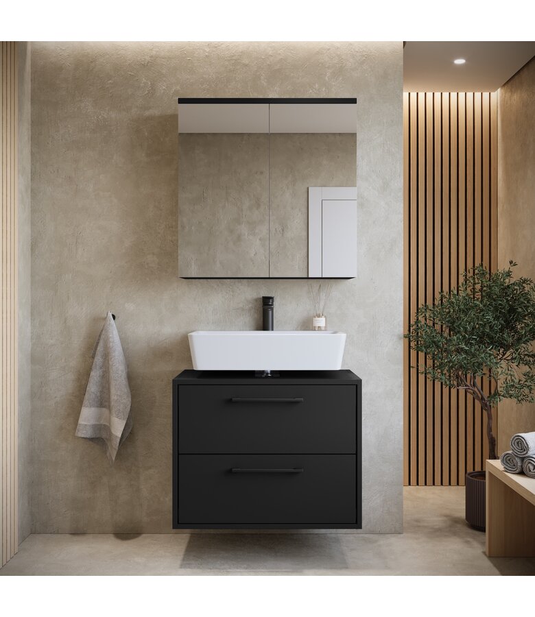 Wastafelkast Florence 60cm met spiegelkast - mat zwart