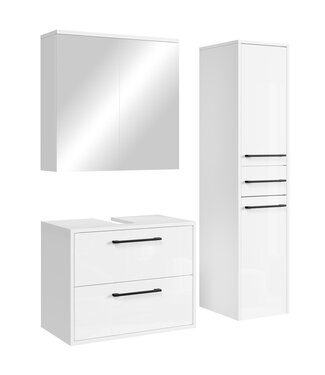 Wastafelkast Florence 60cm complete set met spiegelkast en kolomkast - hoogglans wit