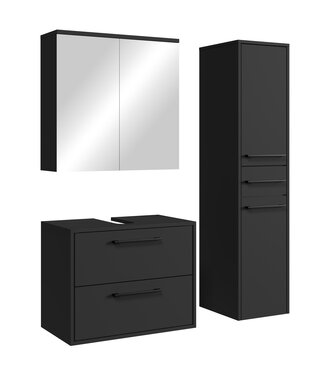 Wastafelkast Florence 60cm complete set met spiegelkast en kolomkast - mat zwart