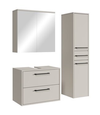 Wastafelkast Florence 60cm complete set met spiegelkast en kolomkast - beige