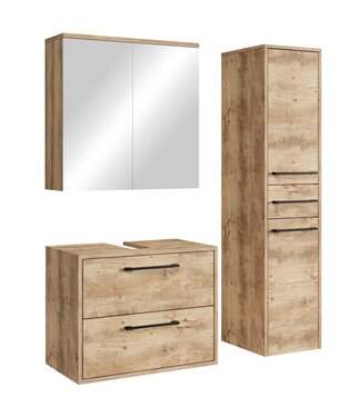 Wastafelkast Florence 60cm complete set met spiegelkast en kolomkast - kastanje eiken