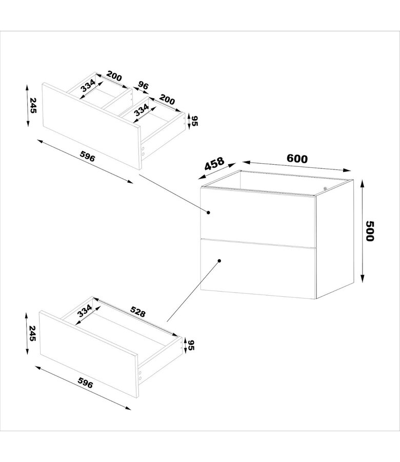 Badkamermeubel Calen 60cm met wastafel - eiken