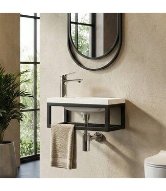 Toiletmeubel Mesa 40cm - wit - hangend fonteinmeubel met zwart frame