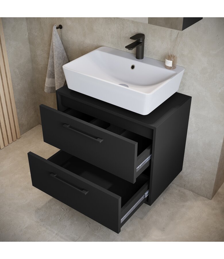 Wastafelkast Florence 60cm met spiegelkast - mat zwart