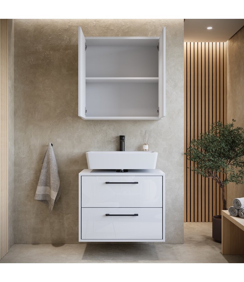 Wastafelkast Florence 60cm met spiegelkast - hoogglans wit
