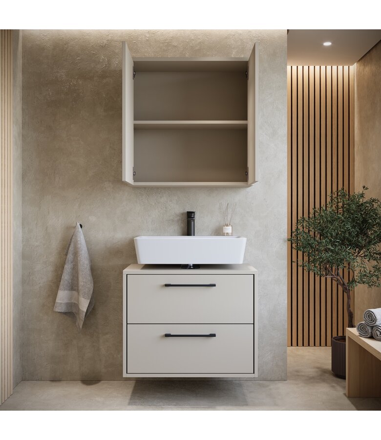 Wastafelkast Florence 60cm met spiegelkast - beige