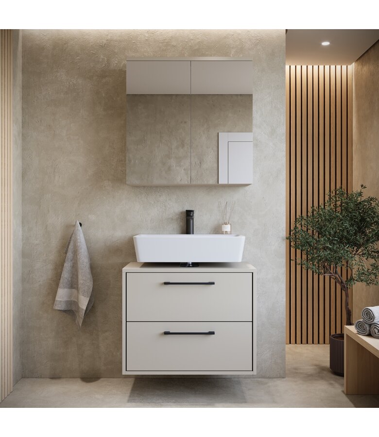 Wastafelkast Florence 60cm met spiegelkast - beige