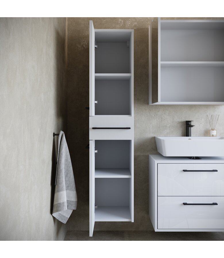Wastafelkast Florence 60cm complete set met spiegelkast en kolomkast - hoogglans wit