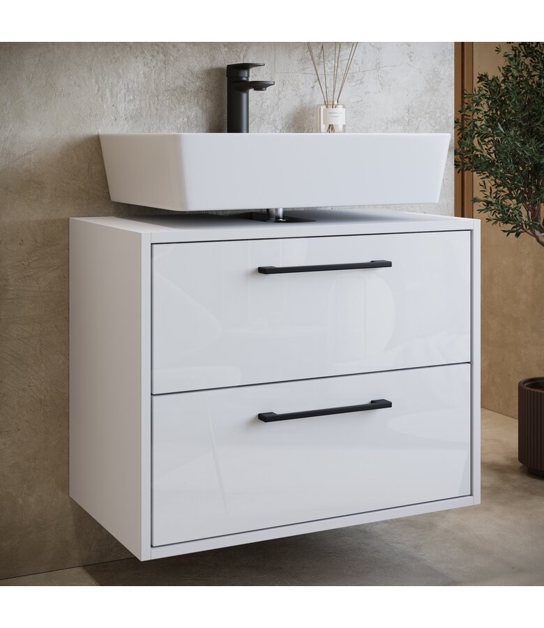 Wastafelkast Florence 60cm complete set met spiegelkast en kolomkast - hoogglans wit