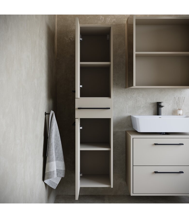 Wastafelkast Florence 60cm complete set met spiegelkast en kolomkast - beige