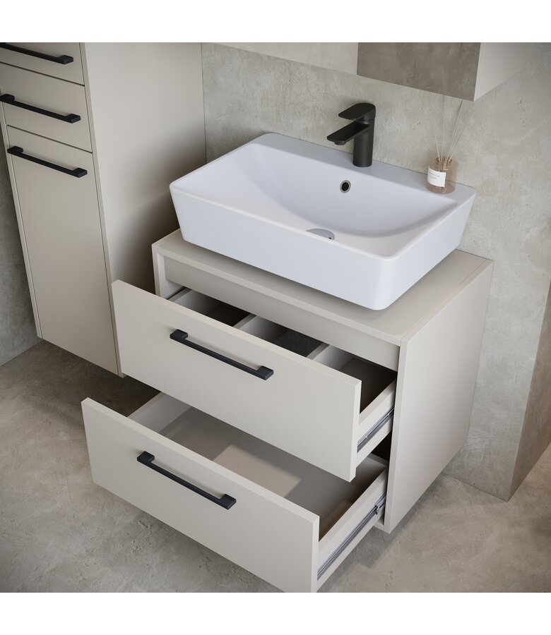 Wastafelkast Florence 60cm complete set met spiegelkast en kolomkast - beige