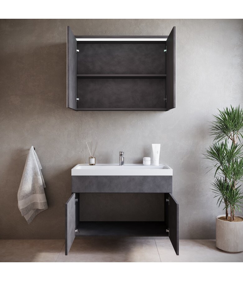 Badkamermeubel Paso 02 80cm met spiegelkast - donker grijs