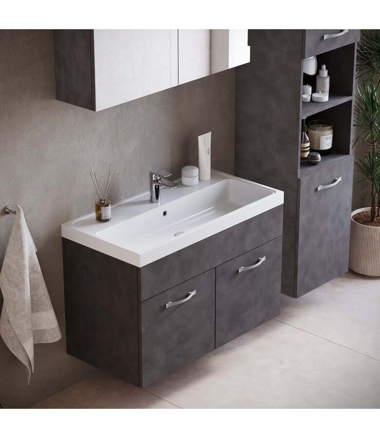 Badkamermeubel Paso LED 80cm met spiegelkast - donker grijs