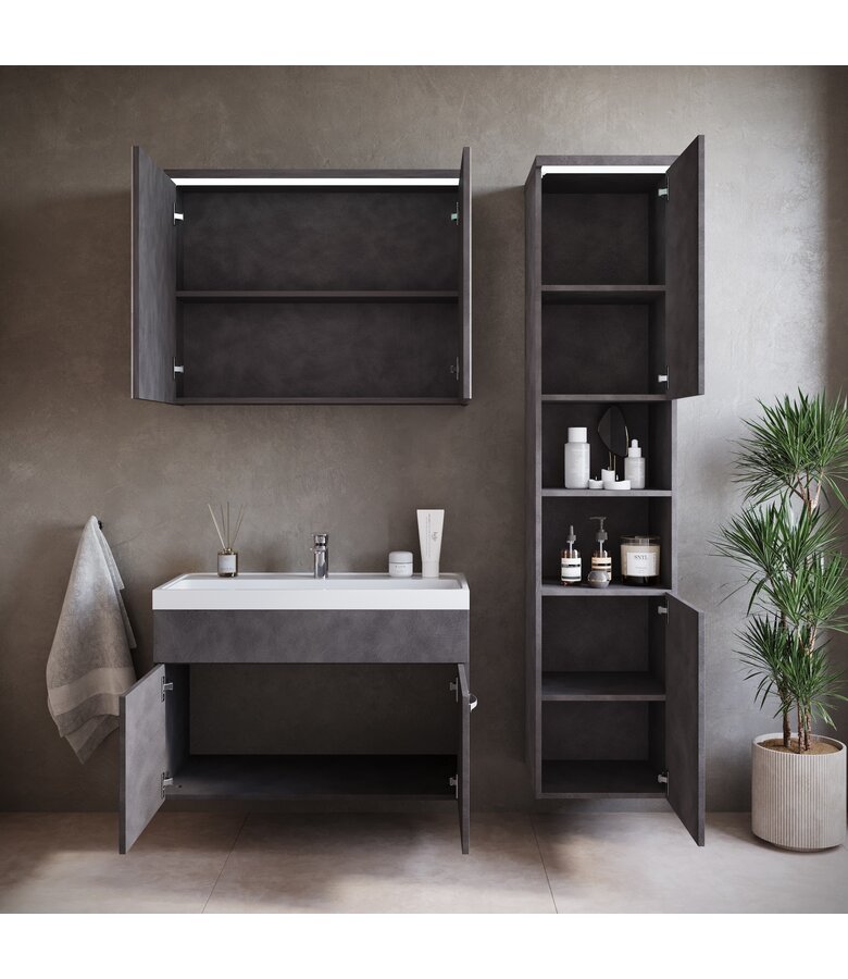 Badkamermeubel Paso LED 80cm met spiegelkast - donker grijs