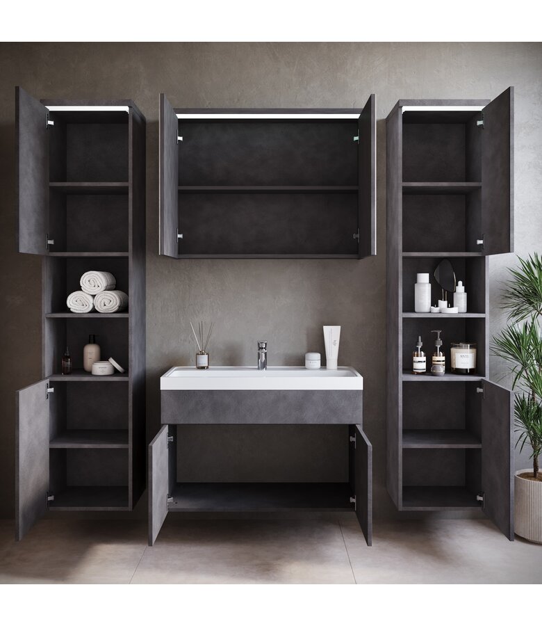 Badkamermeubel Paso XL LED 80cm met spiegelkast - donker grijs