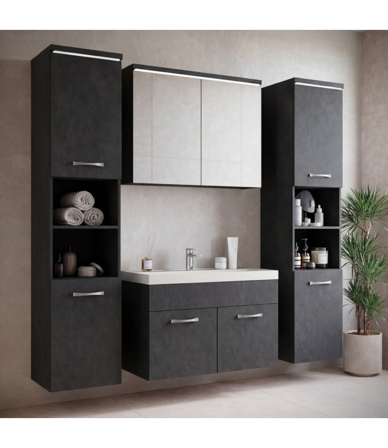 Badkamermeubel Paso XL LED 80cm met spiegelkast - donker grijs
